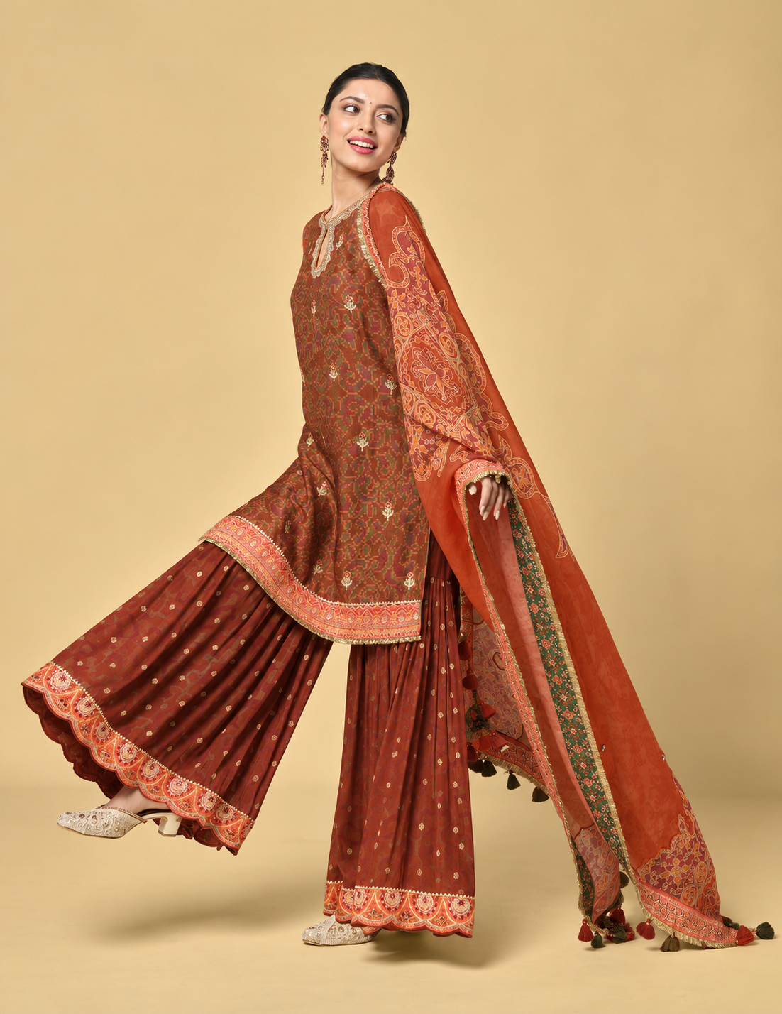 Gul Sharara Set with Dupatta-Orange