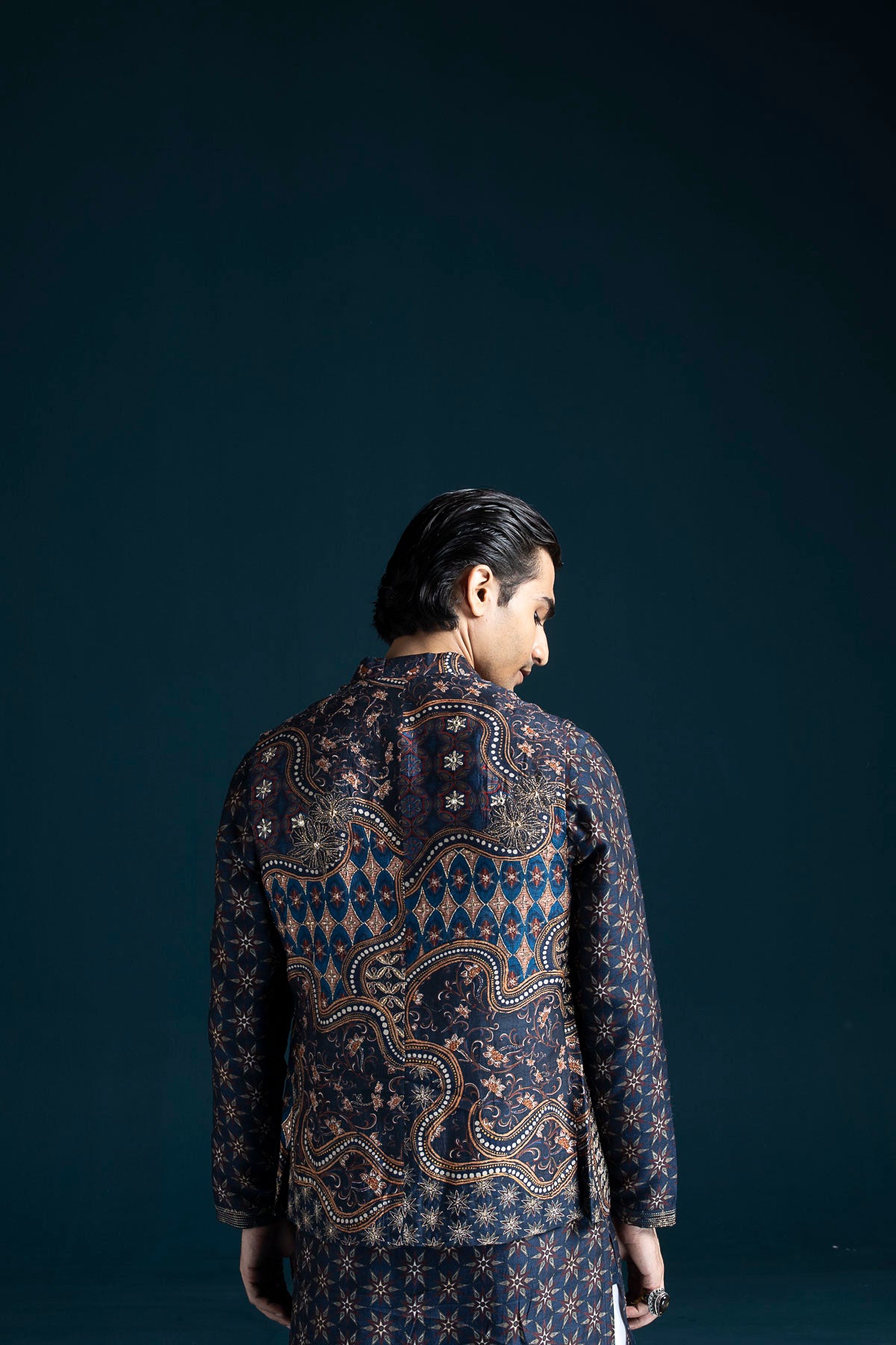 Adaa Ajrakh-Inspired Men's Bandi – Blue