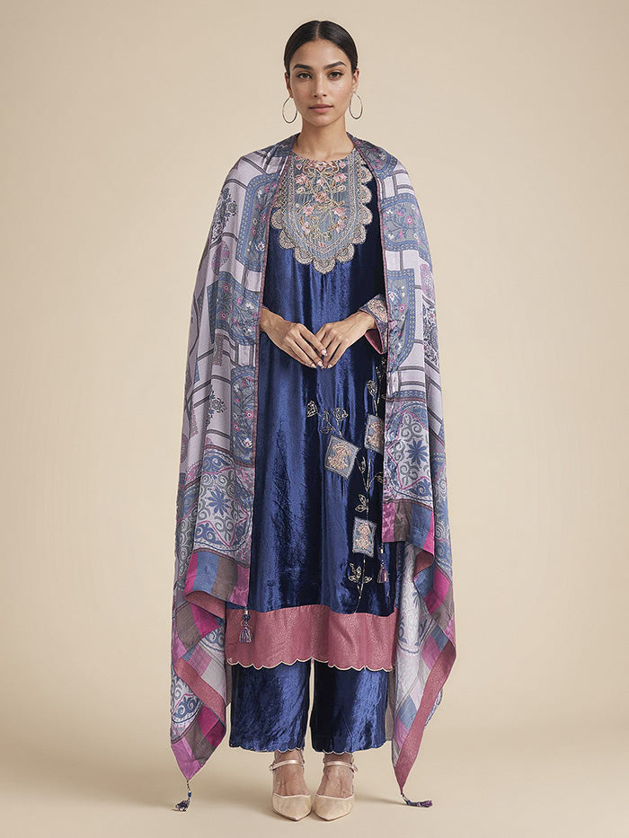 Daria Kurta Set with Dupatta - Blue