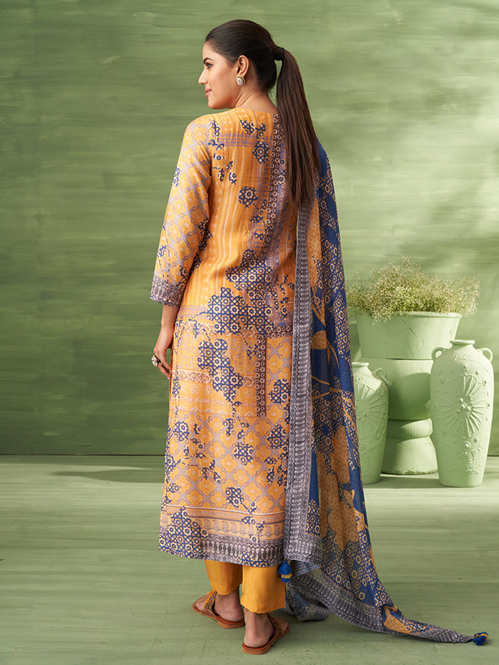 Sitara Unstitched Kurta Set - Yellow & Blue