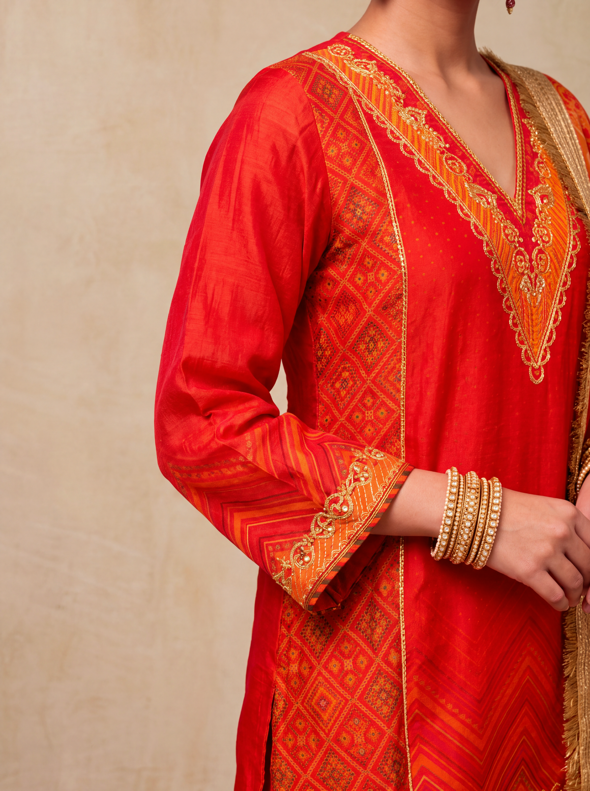Zohra Palazzo Kurta Set-Red
