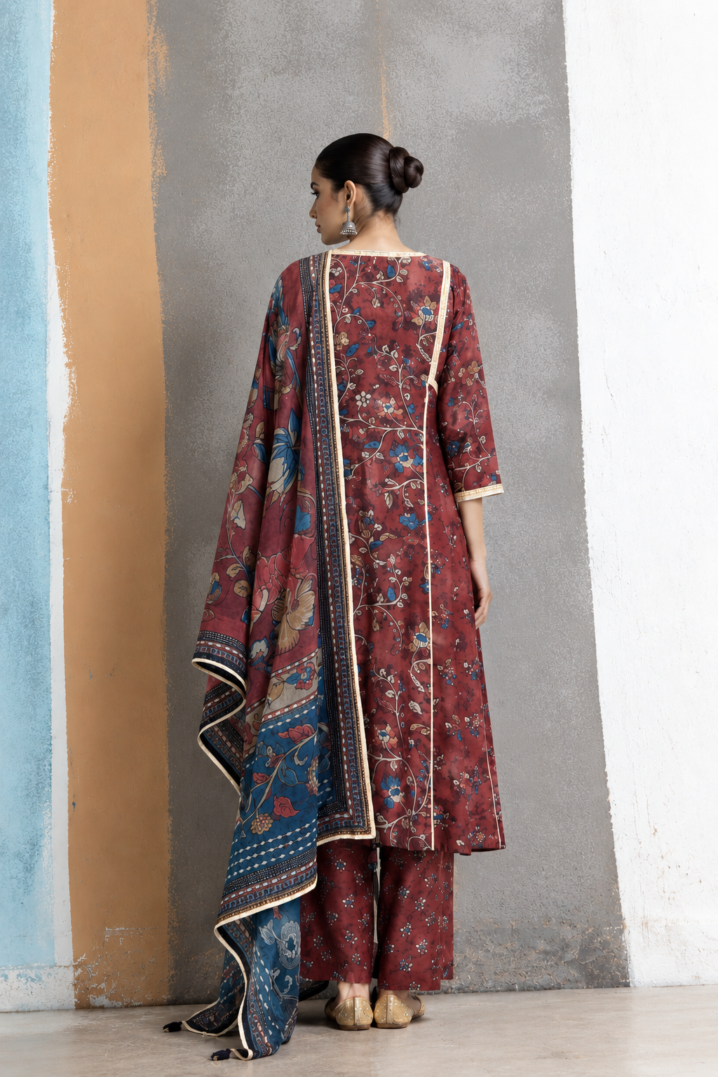 Azal Kalamkari-inspired Kurta Set -Maroon