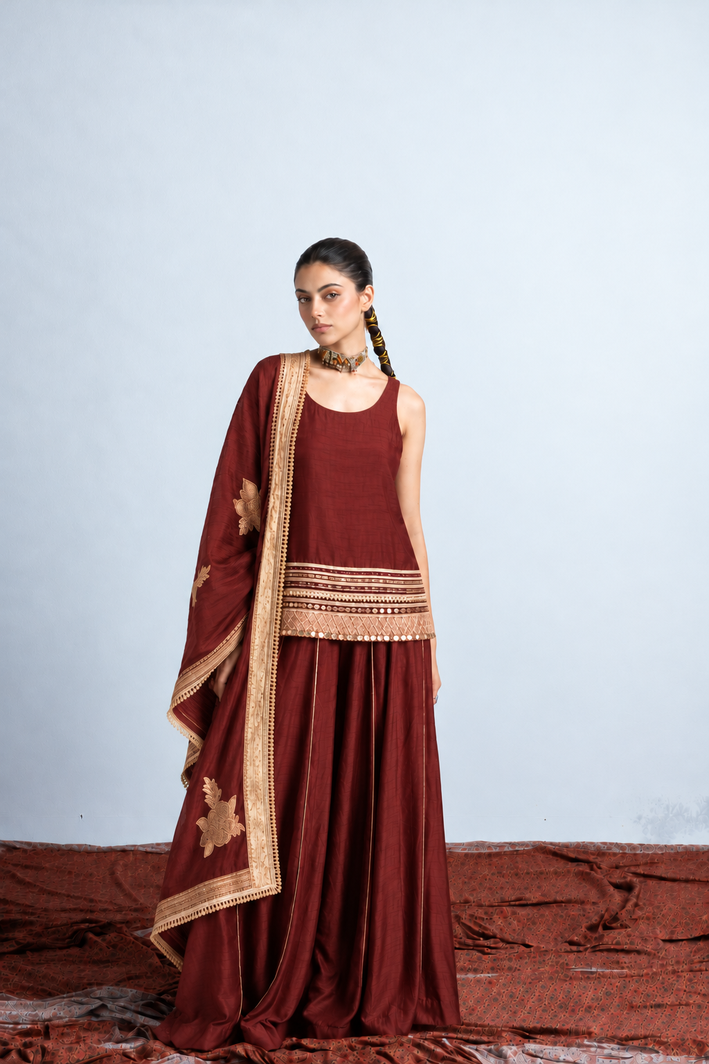 Katha Kalamkari-inspired kurta set-Maroon