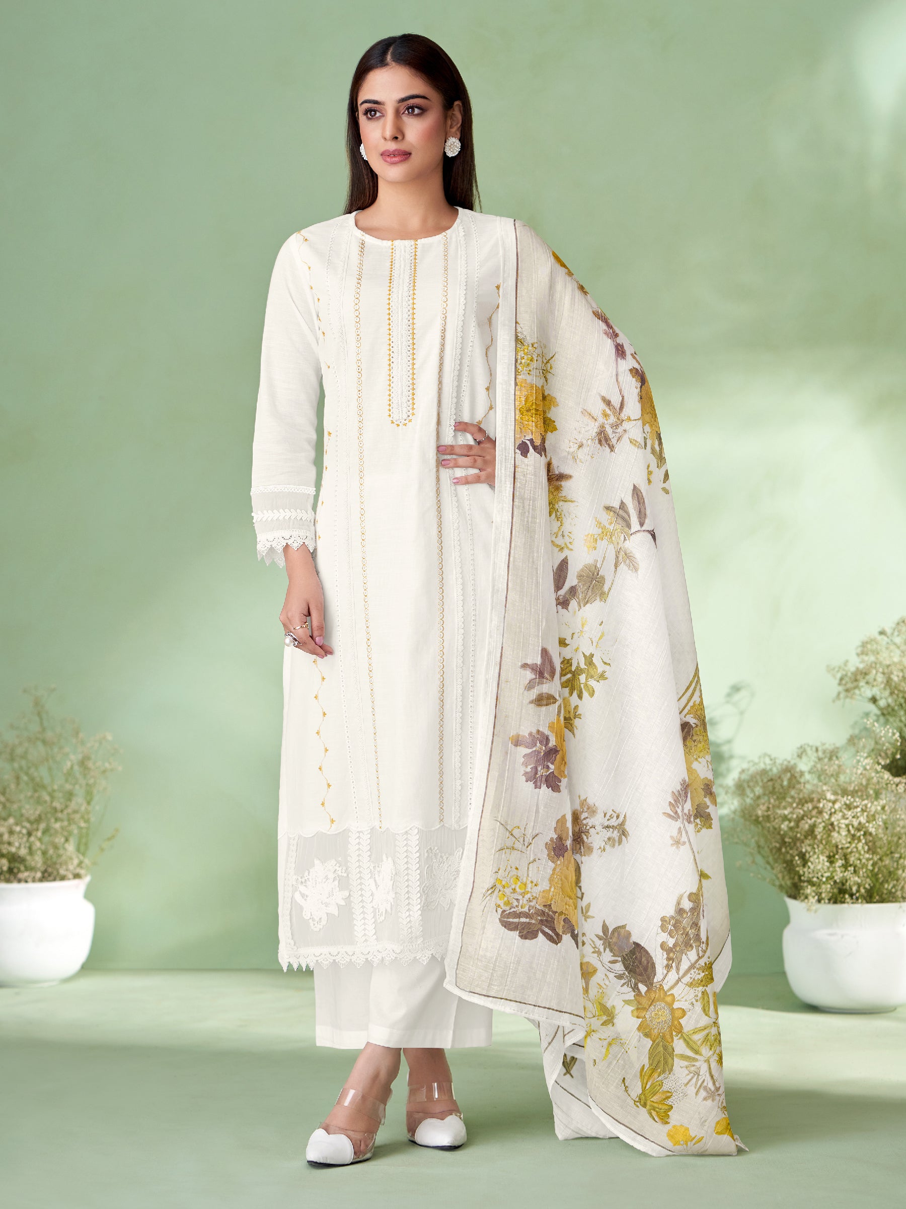 Avarna Unstitched Kurta Set - White