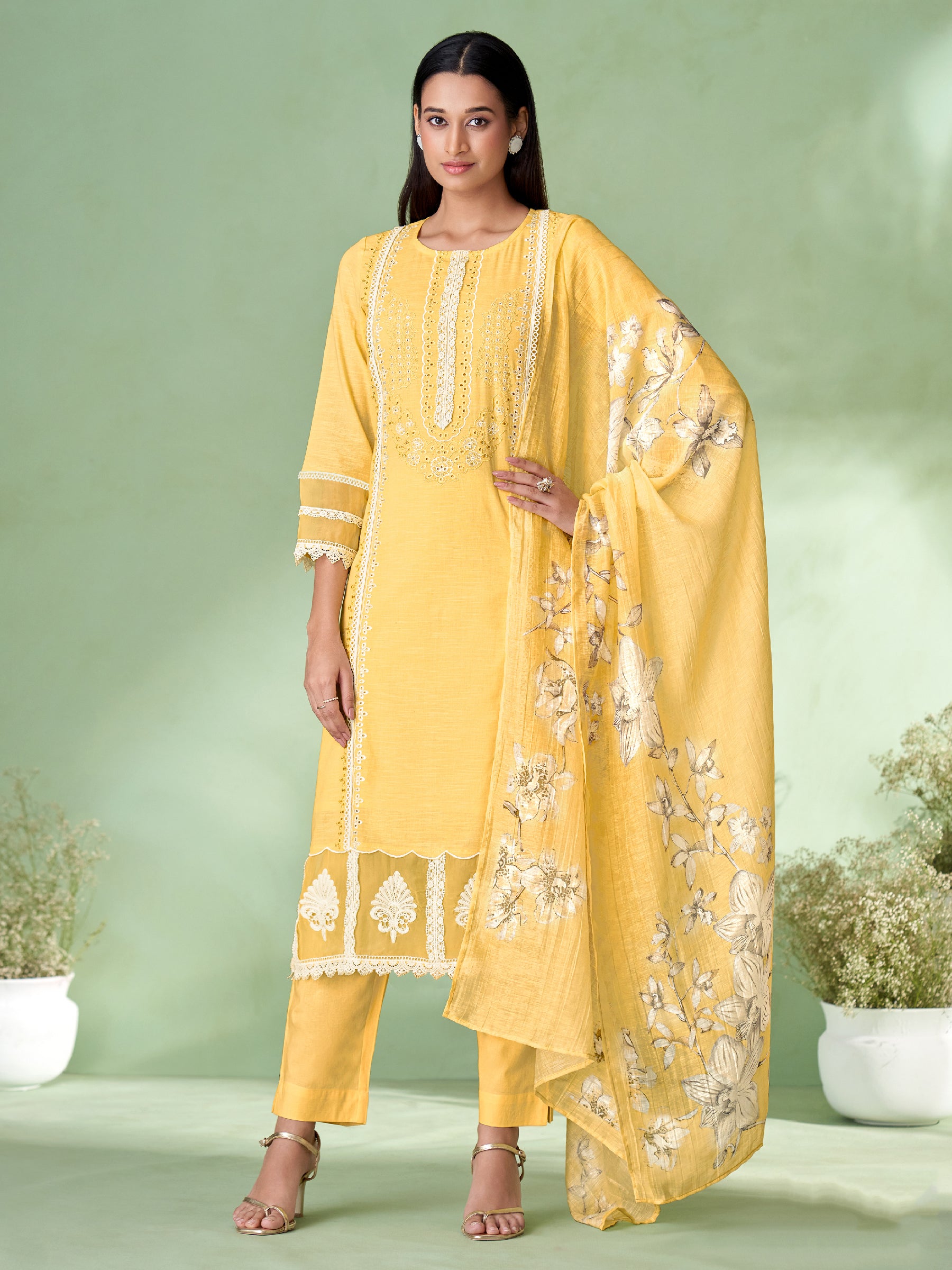 Avarna Unstitched Kurta Set - Yellow