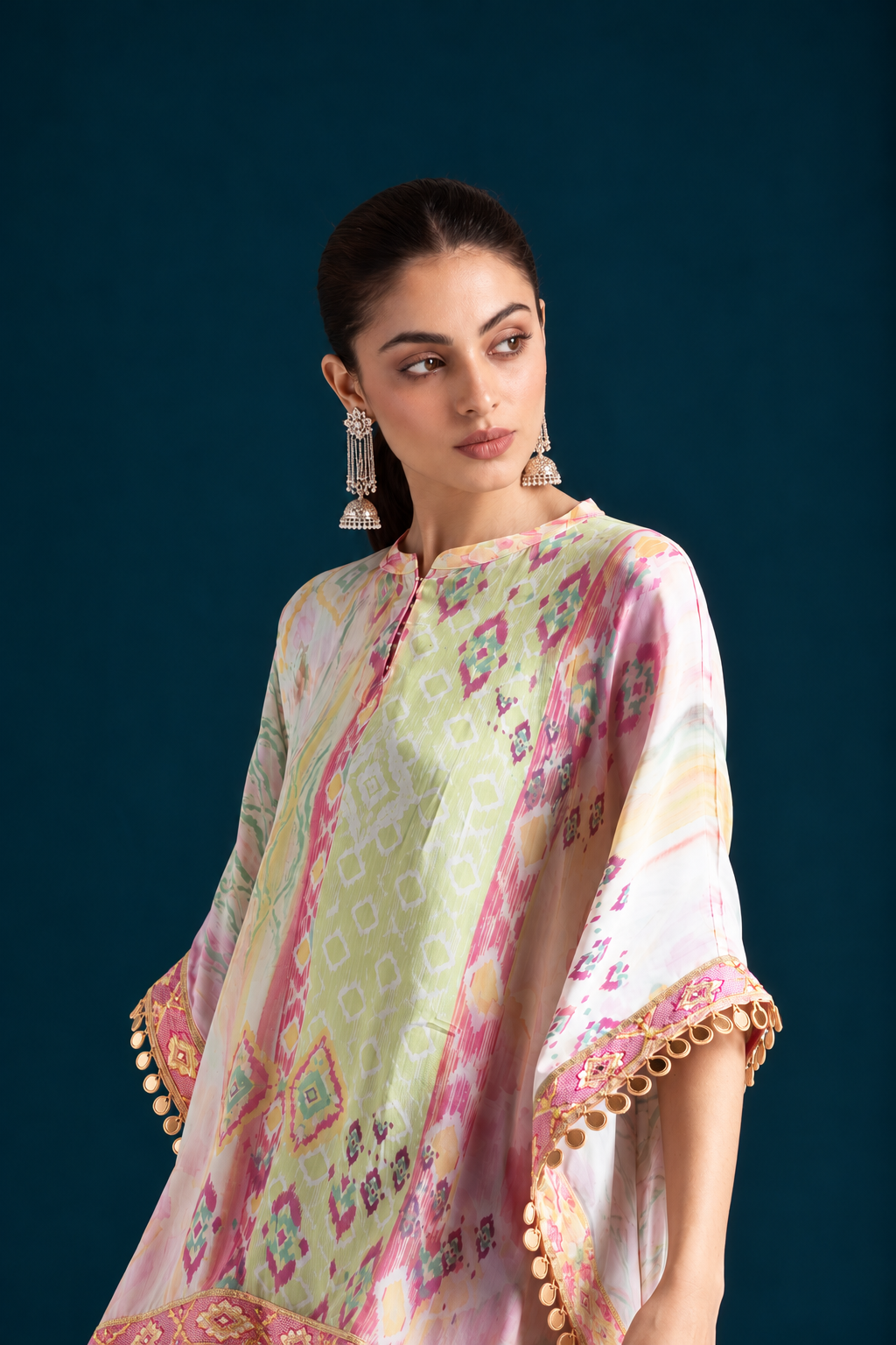 Mehr Ikat-Inspired Kaftan & Dhoti Co-ord Set - Pink