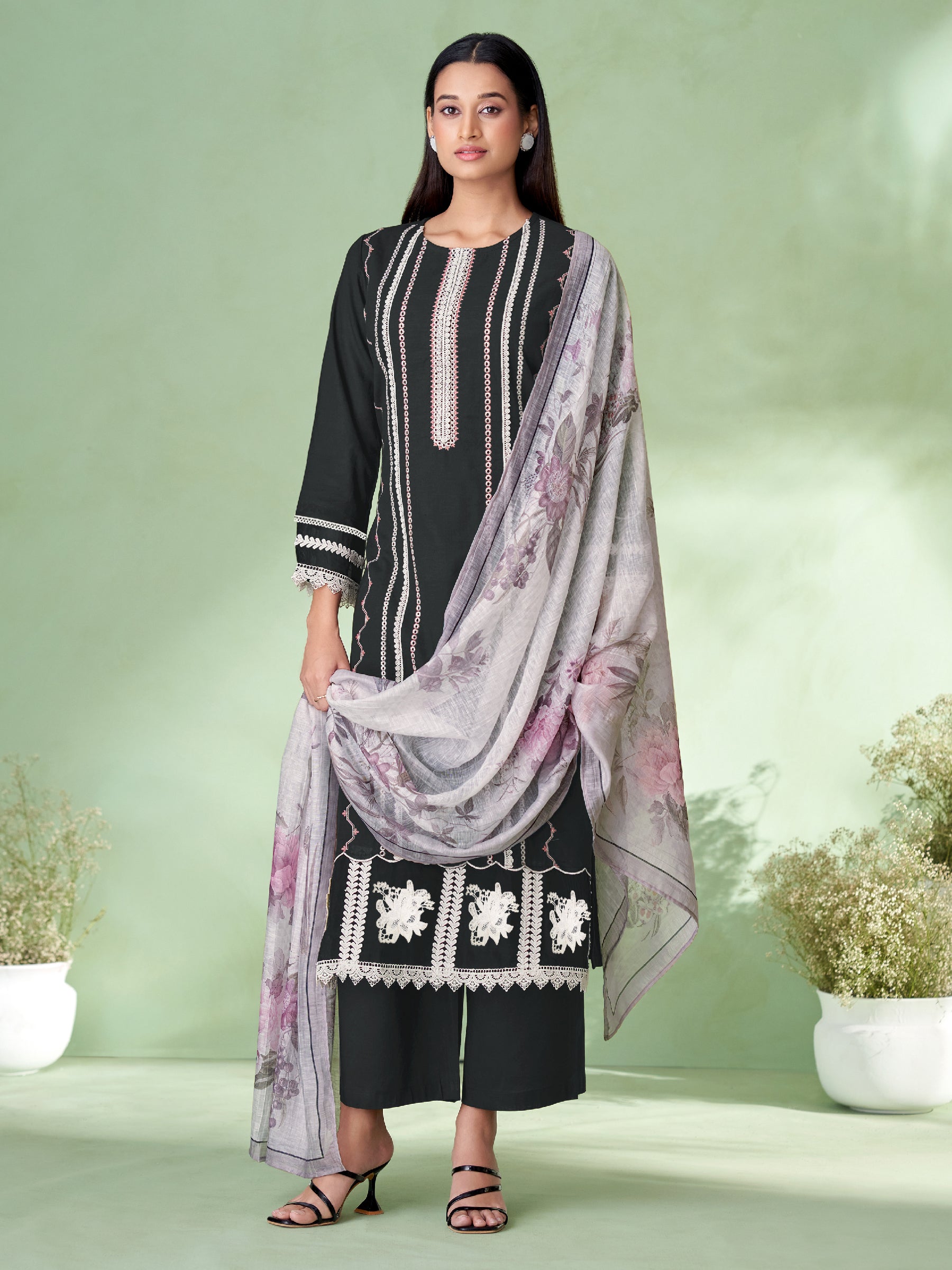 Avarna Unstitched Kurta Set - Black
