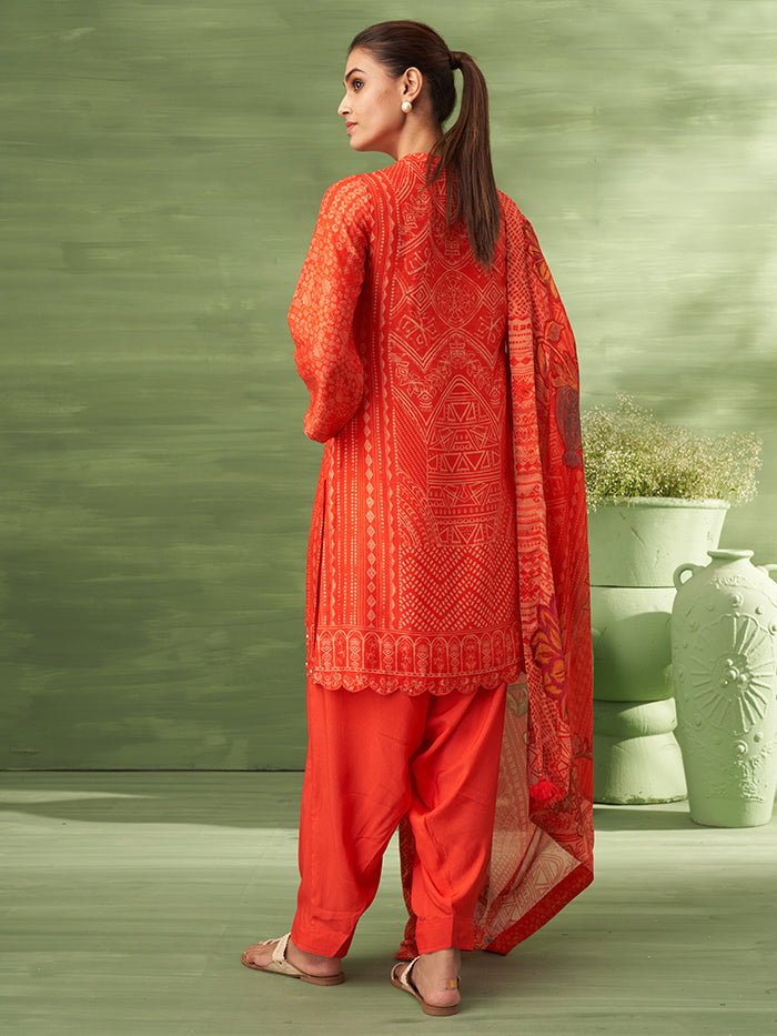 Sitara Unstitched Kurta Set - Orange