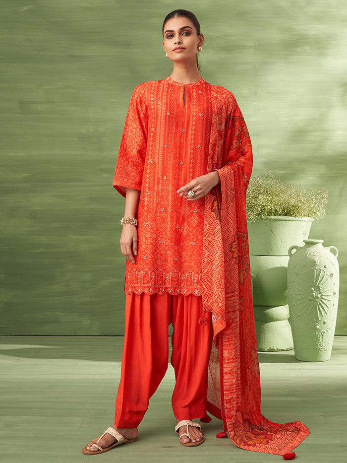 Sitara Unstitched Kurta Set - Orange