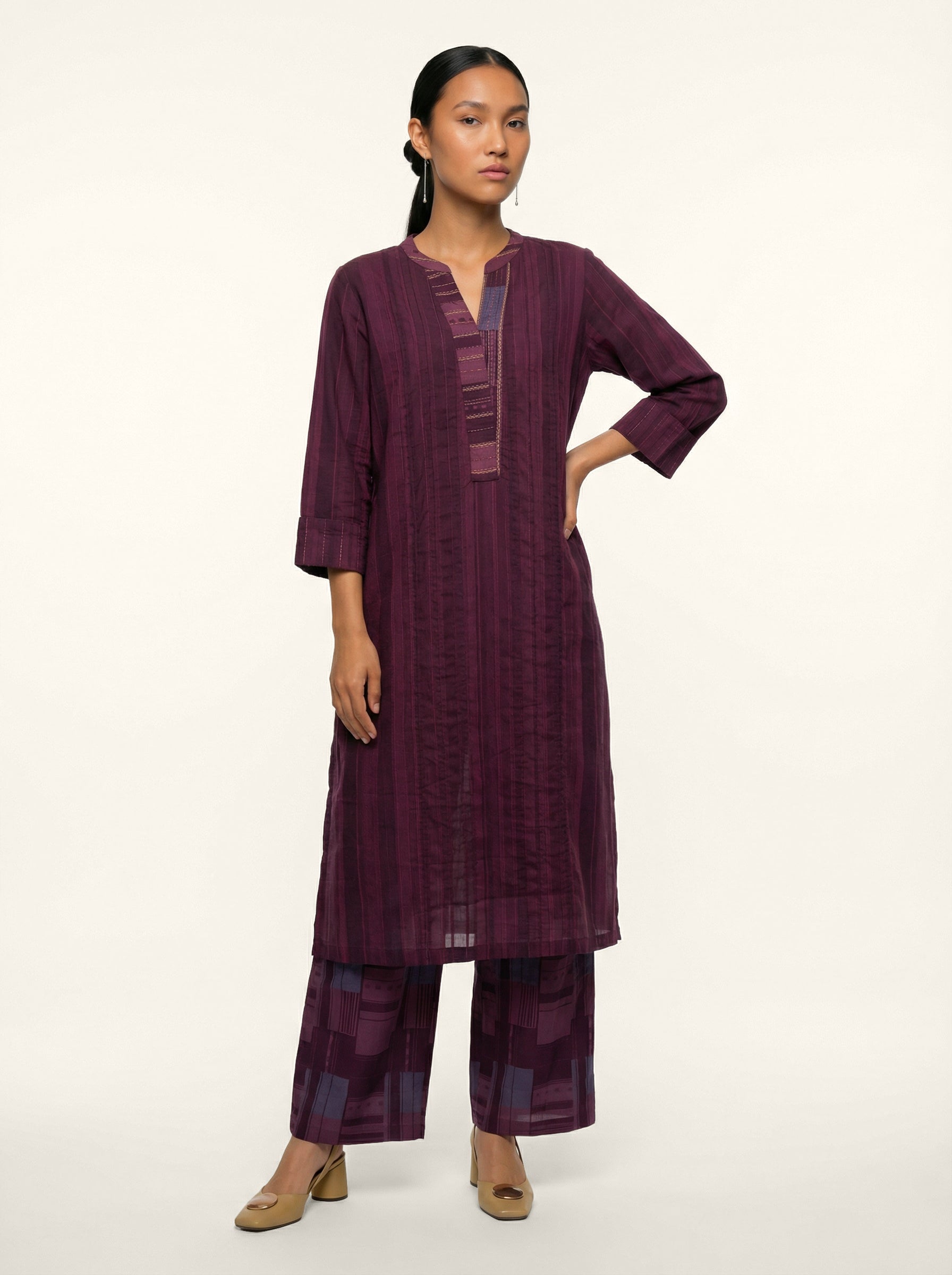 Burgundy Ledger Kurta Set - Burgundy