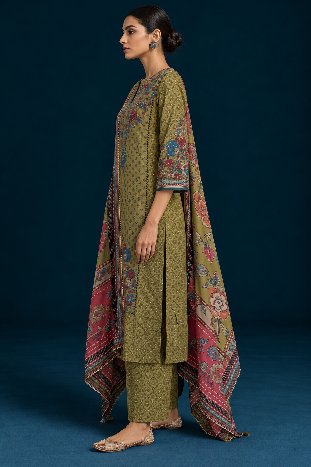 Elaan Kalamkari-inspired Kurta Set-Olive