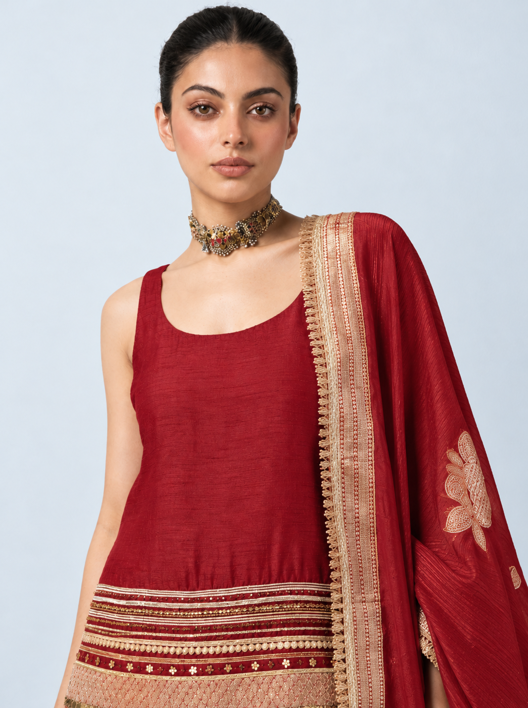 Katha Kalamkari-inspired kurta set-Maroon