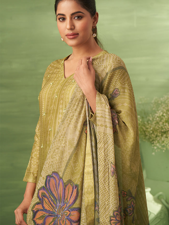 Sitara Unstitched Kurta Set - Olive Green