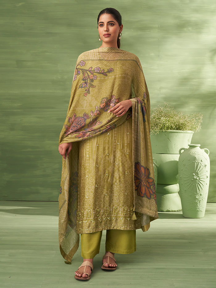 Sitara Unstitched Kurta Set - Olive Green