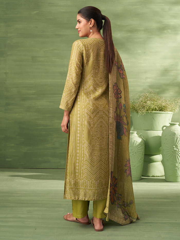 Sitara Unstitched Kurta Set - Olive Green