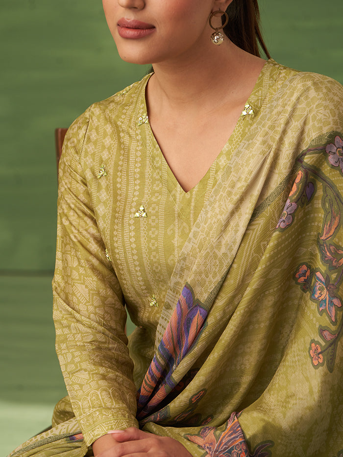 Sitara Unstitched Kurta Set - Olive Green