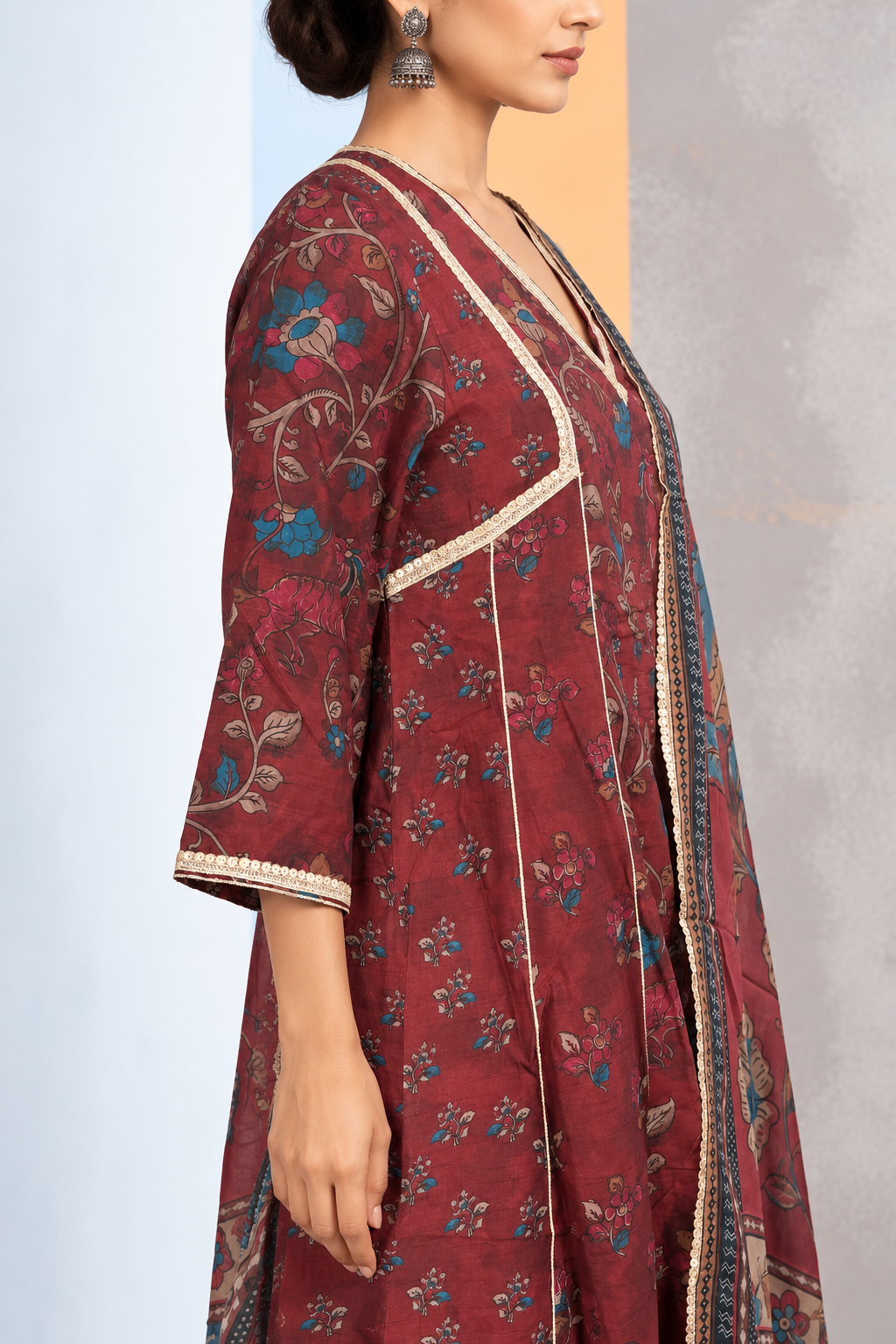 Azal Kalamkari-inspired Kurta Set -Maroon