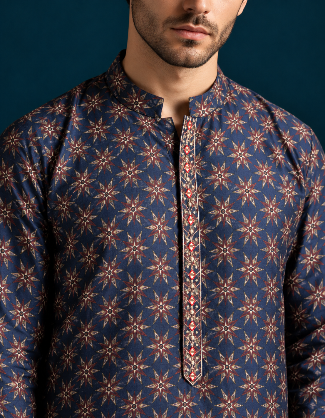 Adaa Ajrakh-Inspired Printed Men's Kurta - Blue