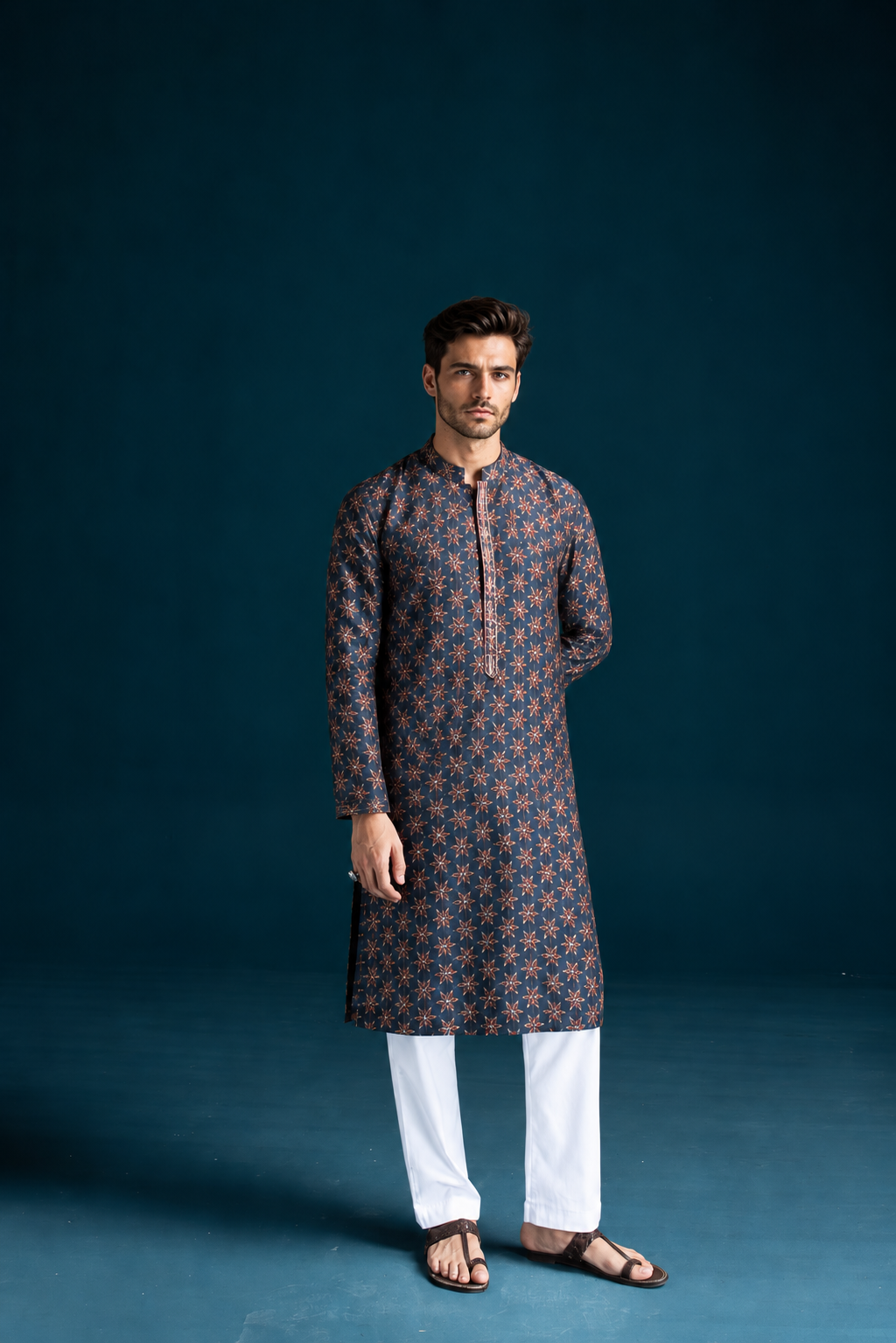 Adaa Ajrakh-Inspired Printed Men's Kurta - Blue