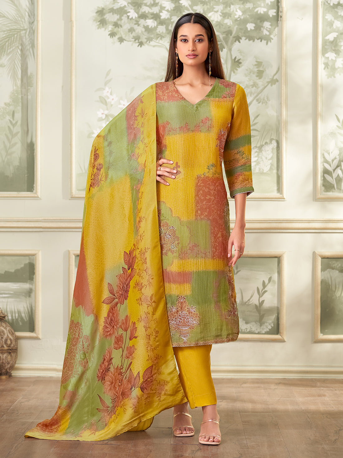 Abhilasha Unstitched Kurta Set - Mustard