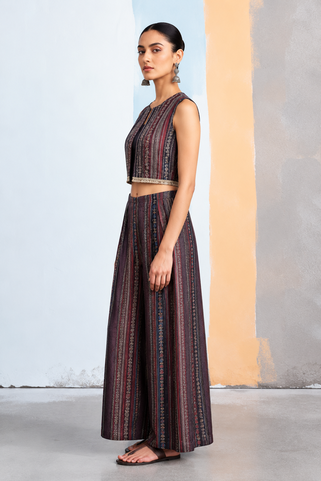 Rekh Kalamkari-inspired Co-ord Set with Jacket - Black