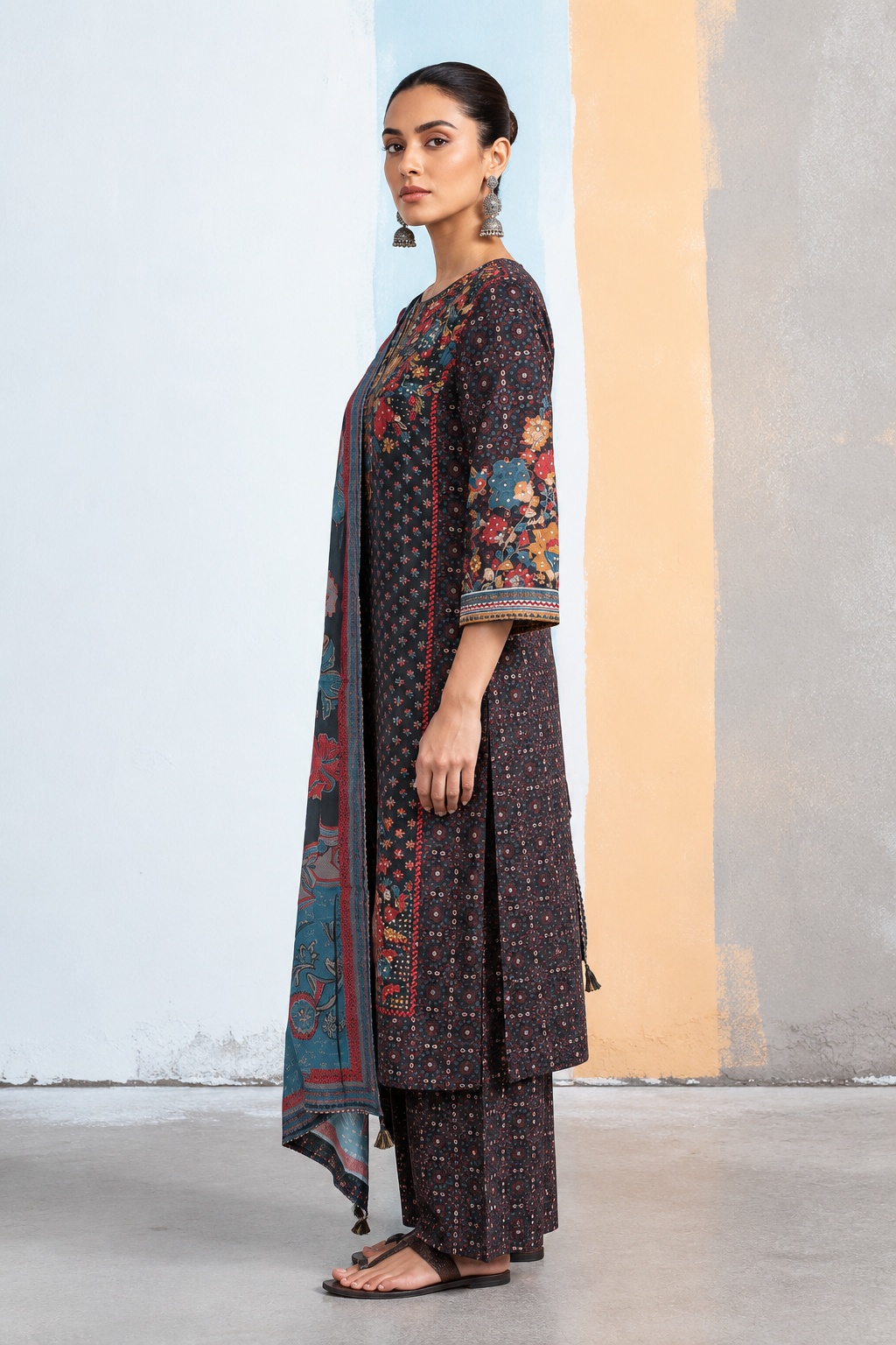Tavish Kalamkari-inspired Kurta Set-Black