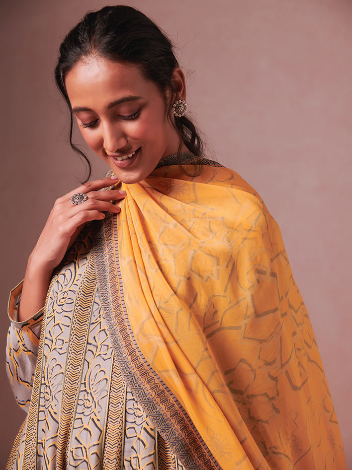 Maize Kurta Set with Dupatta - Grey