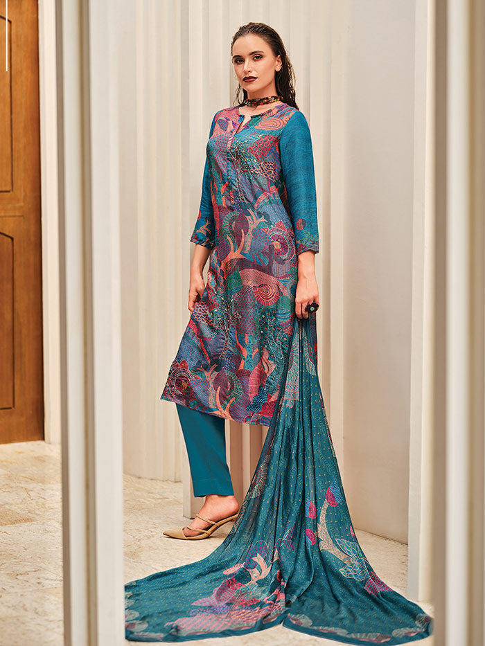 Ada Blue Unstitched Kurta Set| Shop Saundh