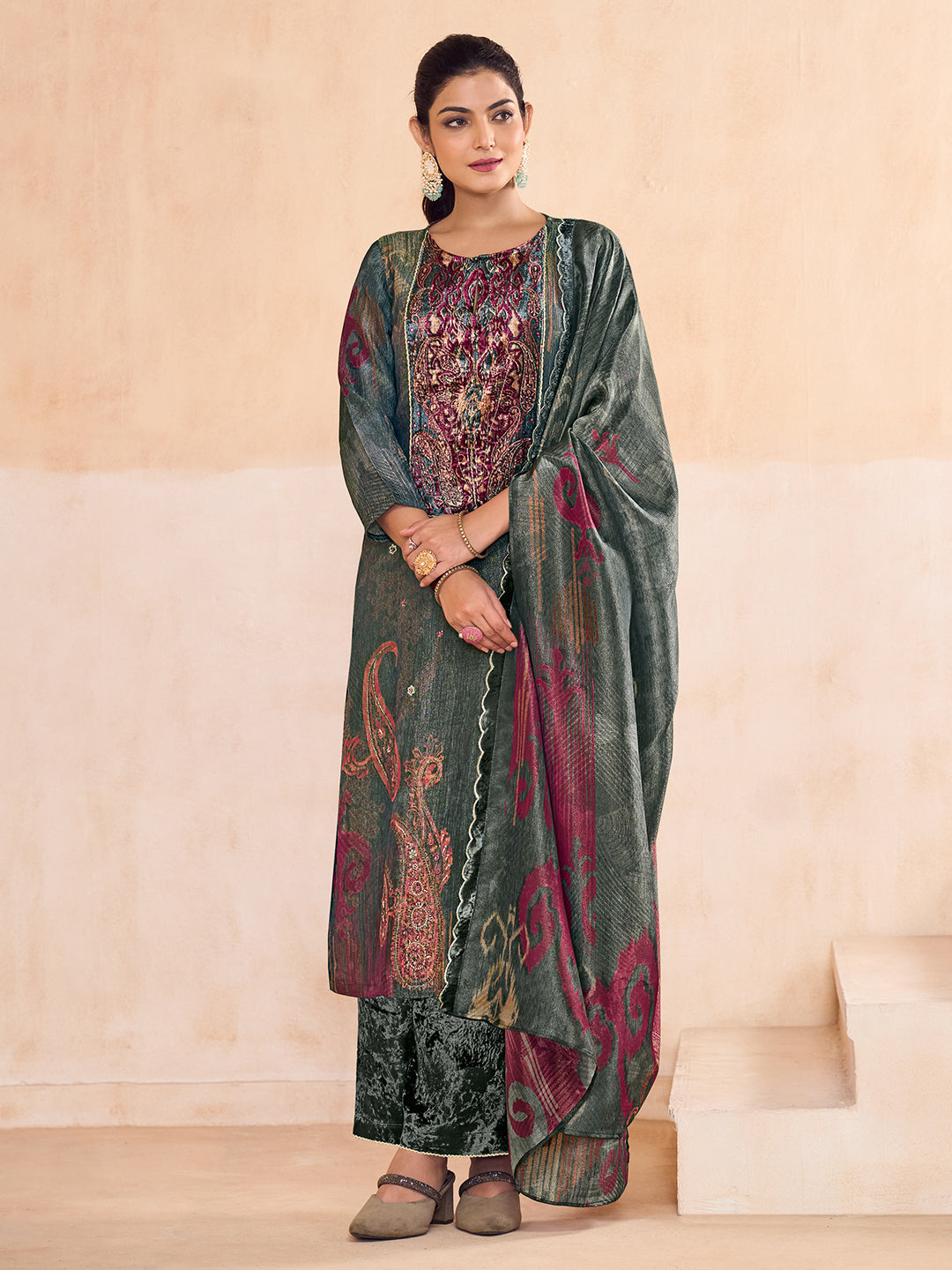 Ahvi Kurta Set with Dupatta - Grey