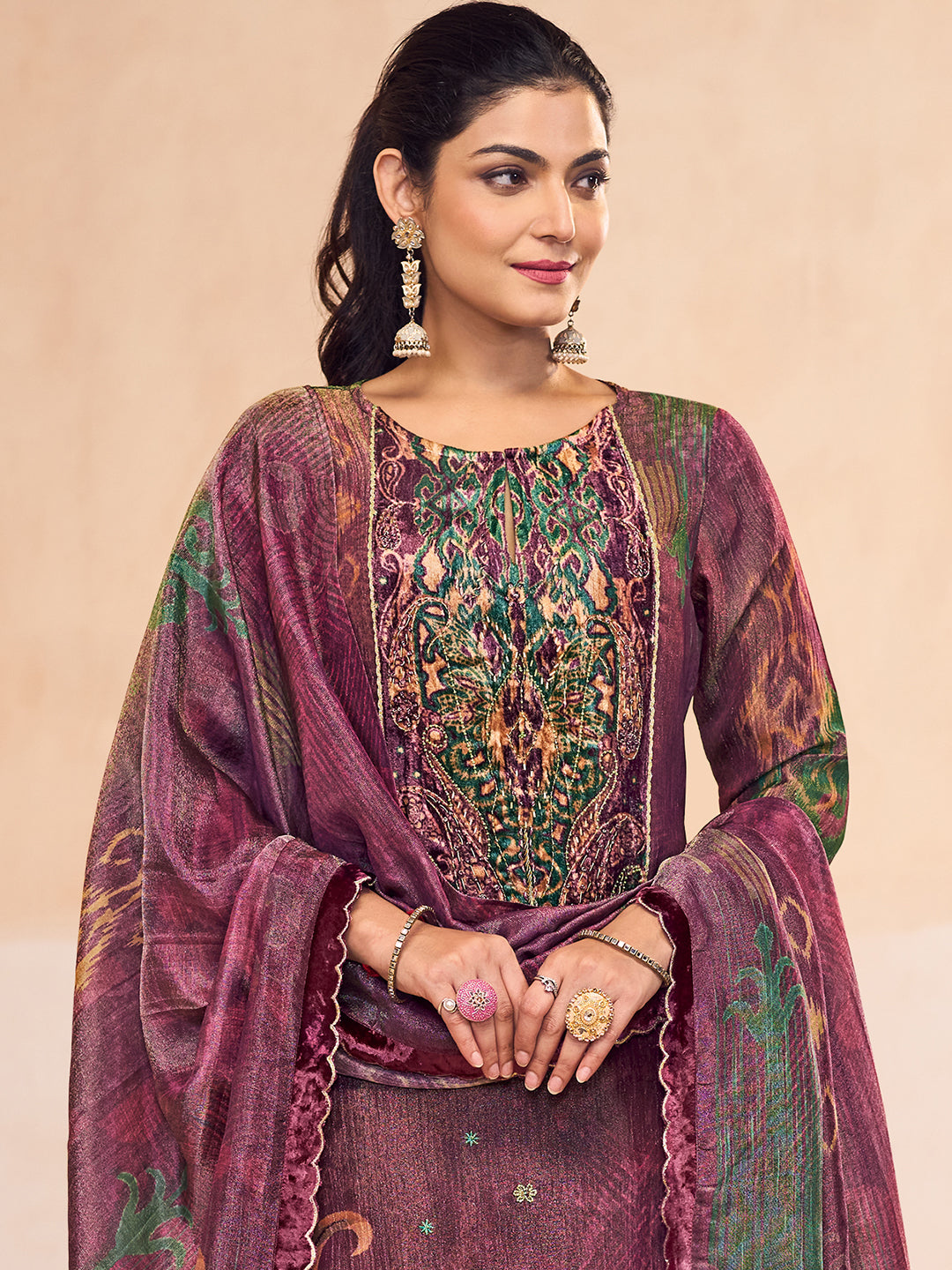 Ahvi Kurta Set with Dupatta - Wine