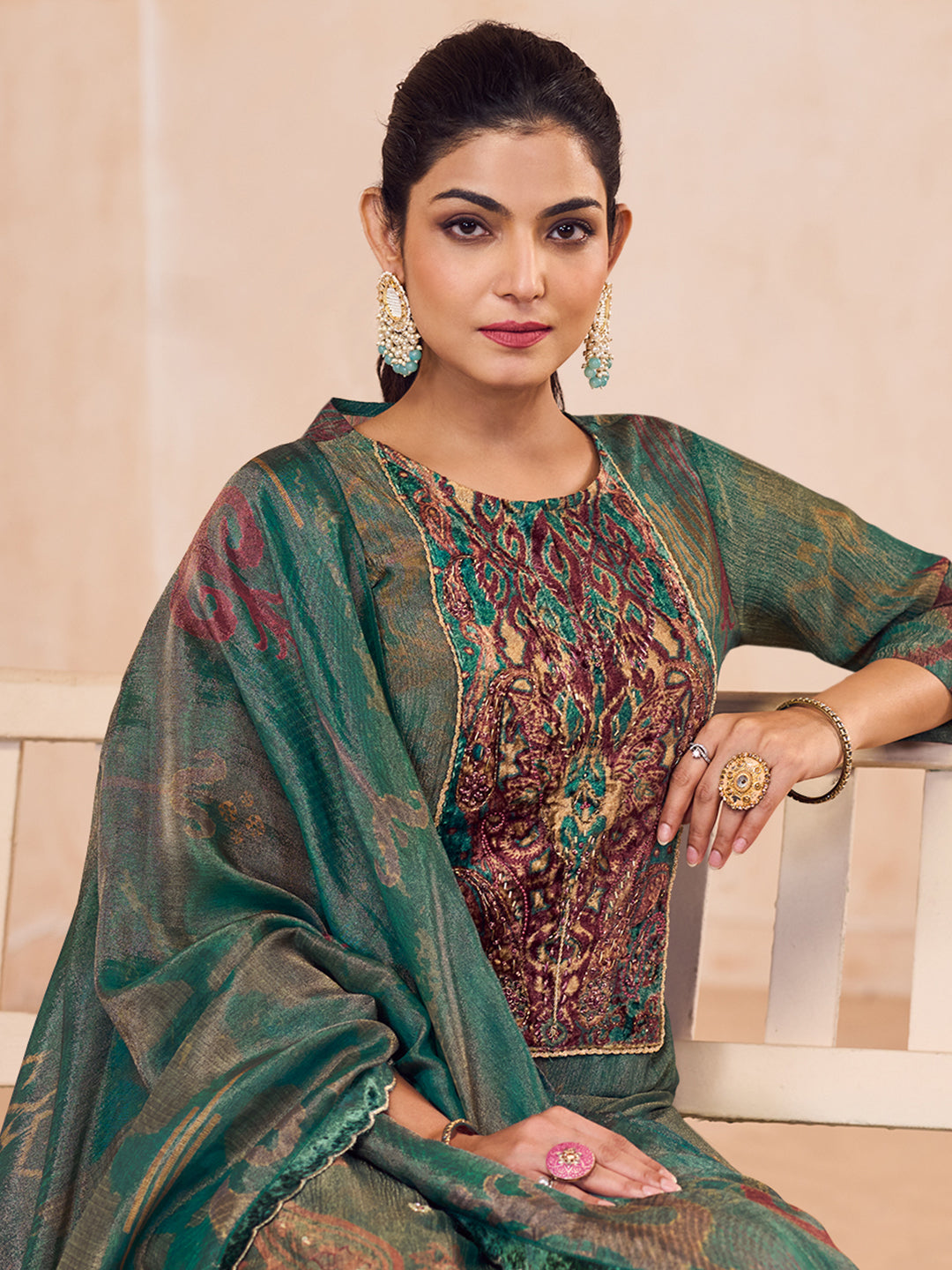 Ahvi Kurta Set with Dupatta -  Green