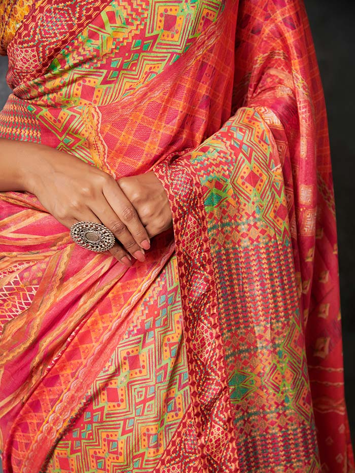 Orange Printed Saree