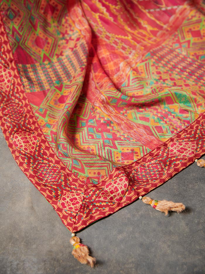 Orange Printed Saree