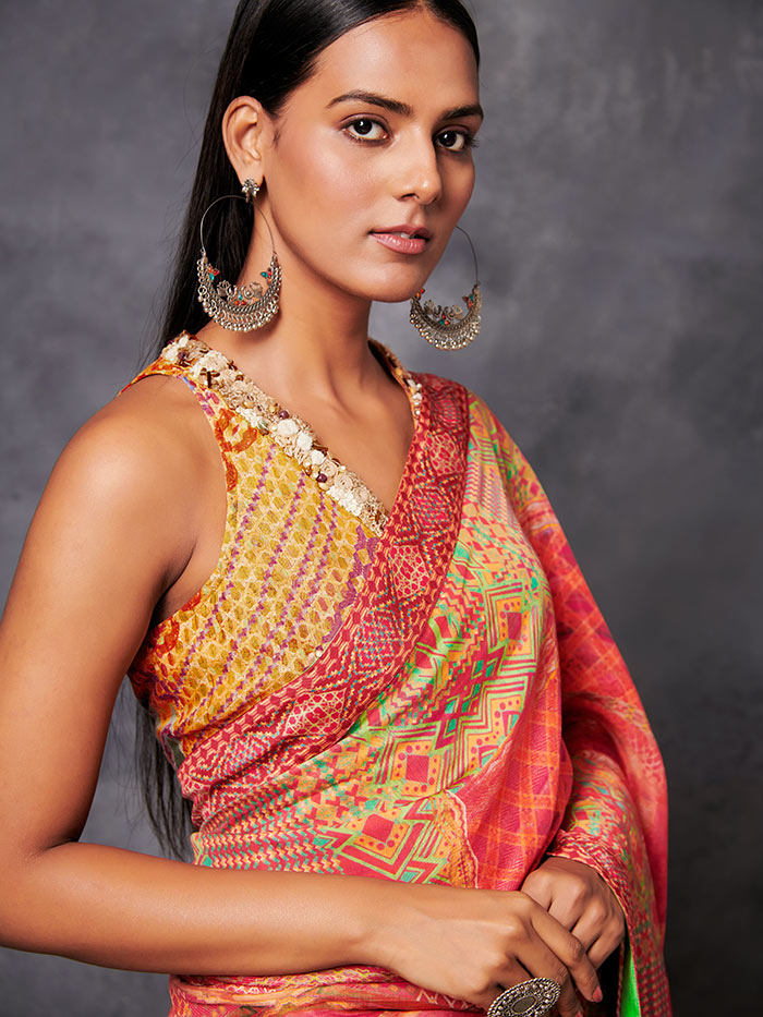 Orange Printed Saree