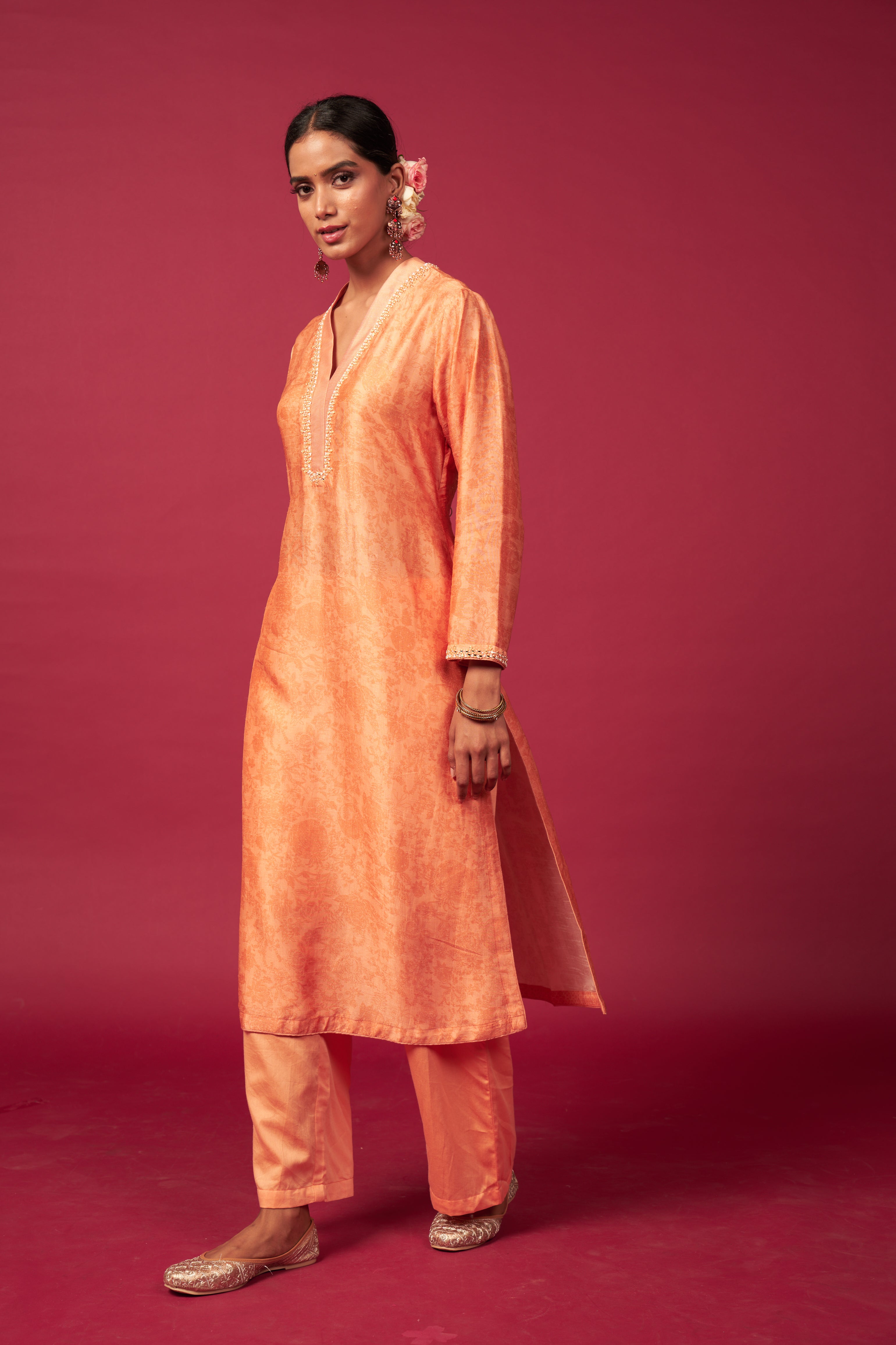 Zeyb Kurta Set with Dupatta - Peach