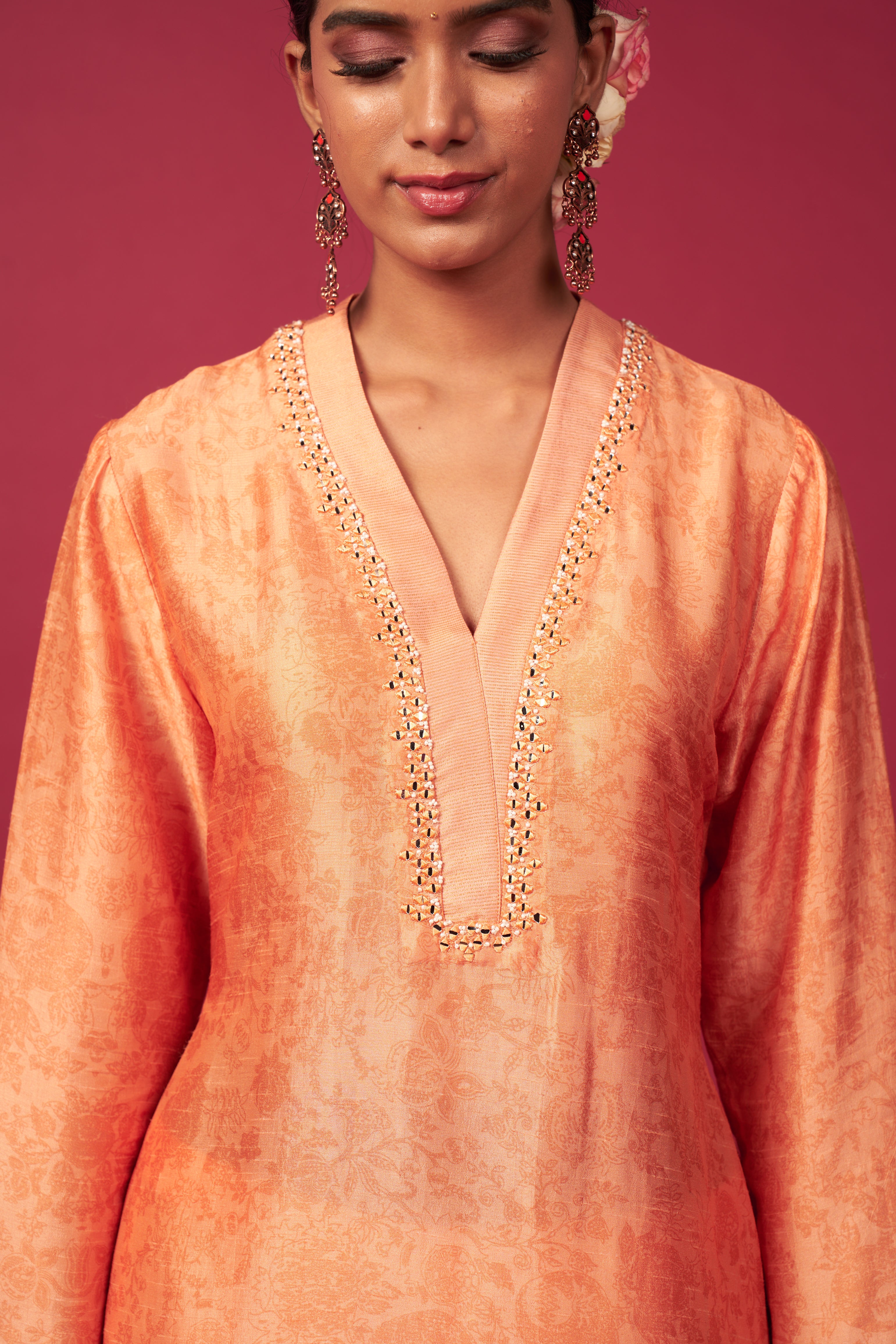 Zeyb Kurta Set with Dupatta - Peach