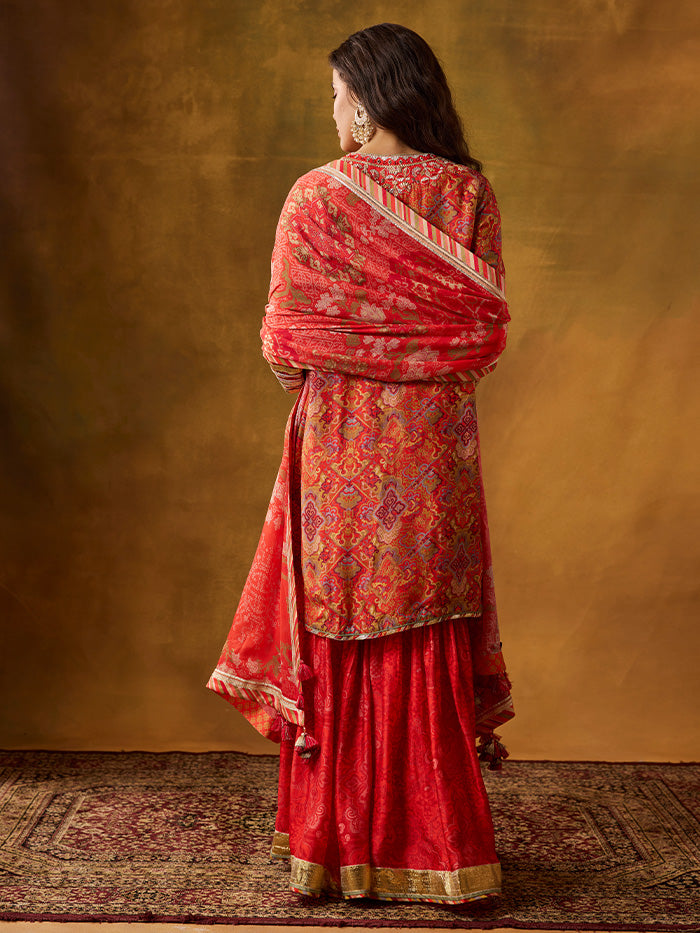 Karva Kurta Set with Dupatta - Red