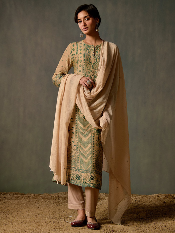 Beige Printed Dupatta | Shop Saundh Rozana