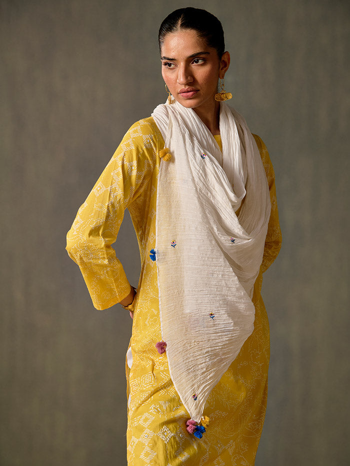 White Printed Dupatta | Shop Saundh Rozana