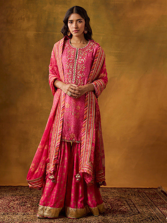 Karva Kurta Set with Dupatta  - Pink