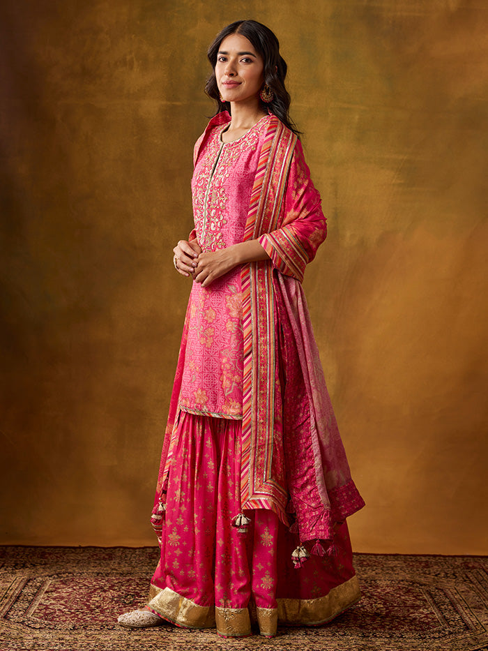 Karva Kurta Set with Dupatta  - Pink