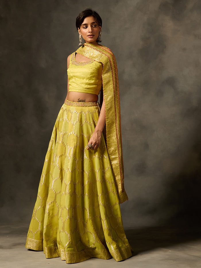 Laya Lehenga set with Dupatta - Green