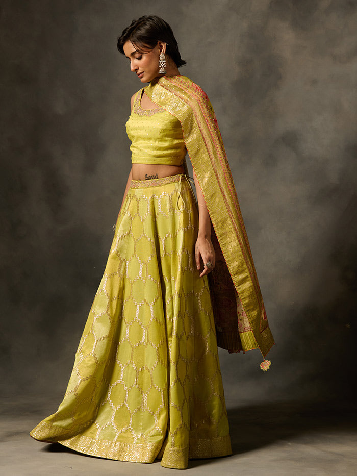 Laya Lehenga set with Dupatta - Green