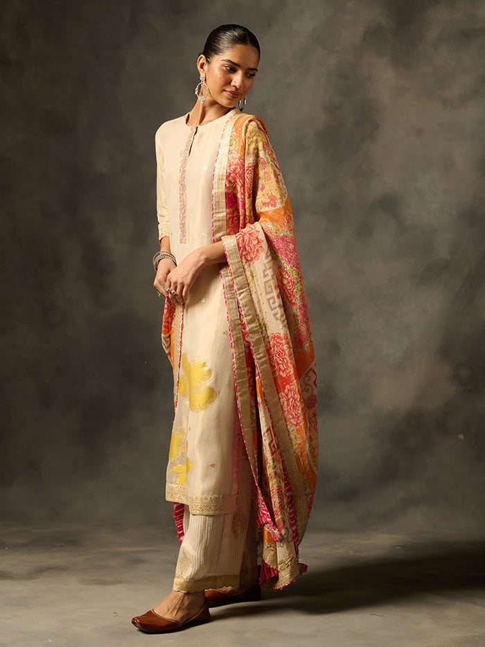 Kora Kurta Set with Dupatta - Ivory