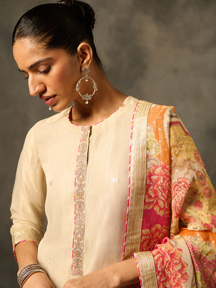 Kora Kurta Set with Dupatta - Ivory