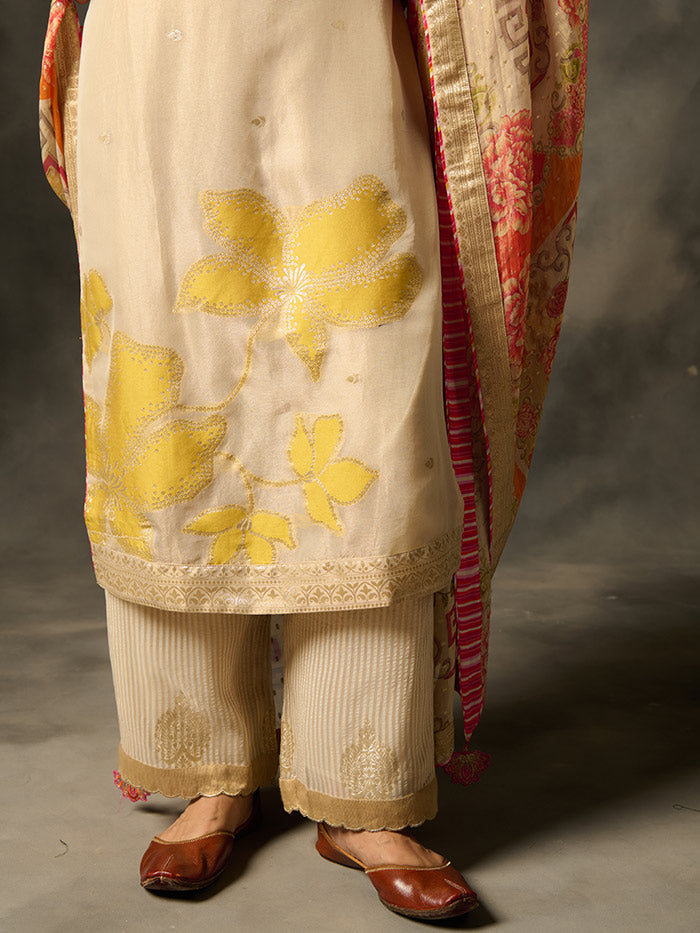 Kora Kurta Set with Dupatta - Ivory