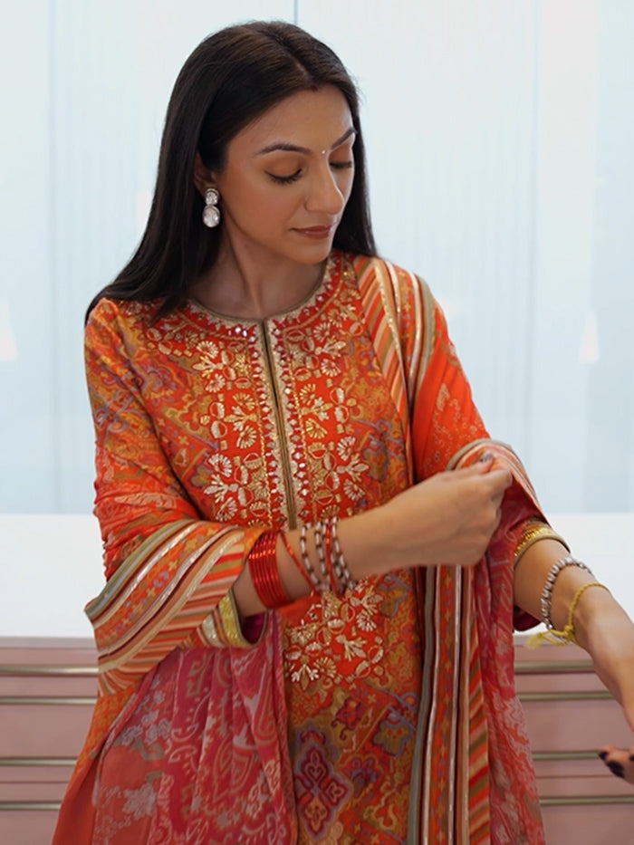 Karva Kurta Set with Dupatta - Red
