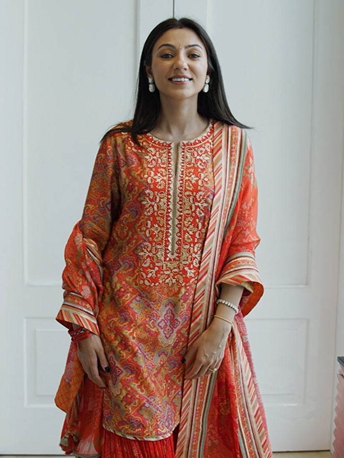 Karva Kurta Set with Dupatta - Red