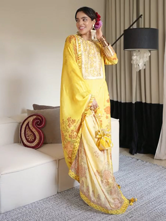 Tara Kurta Set with Dupatta - Yellow