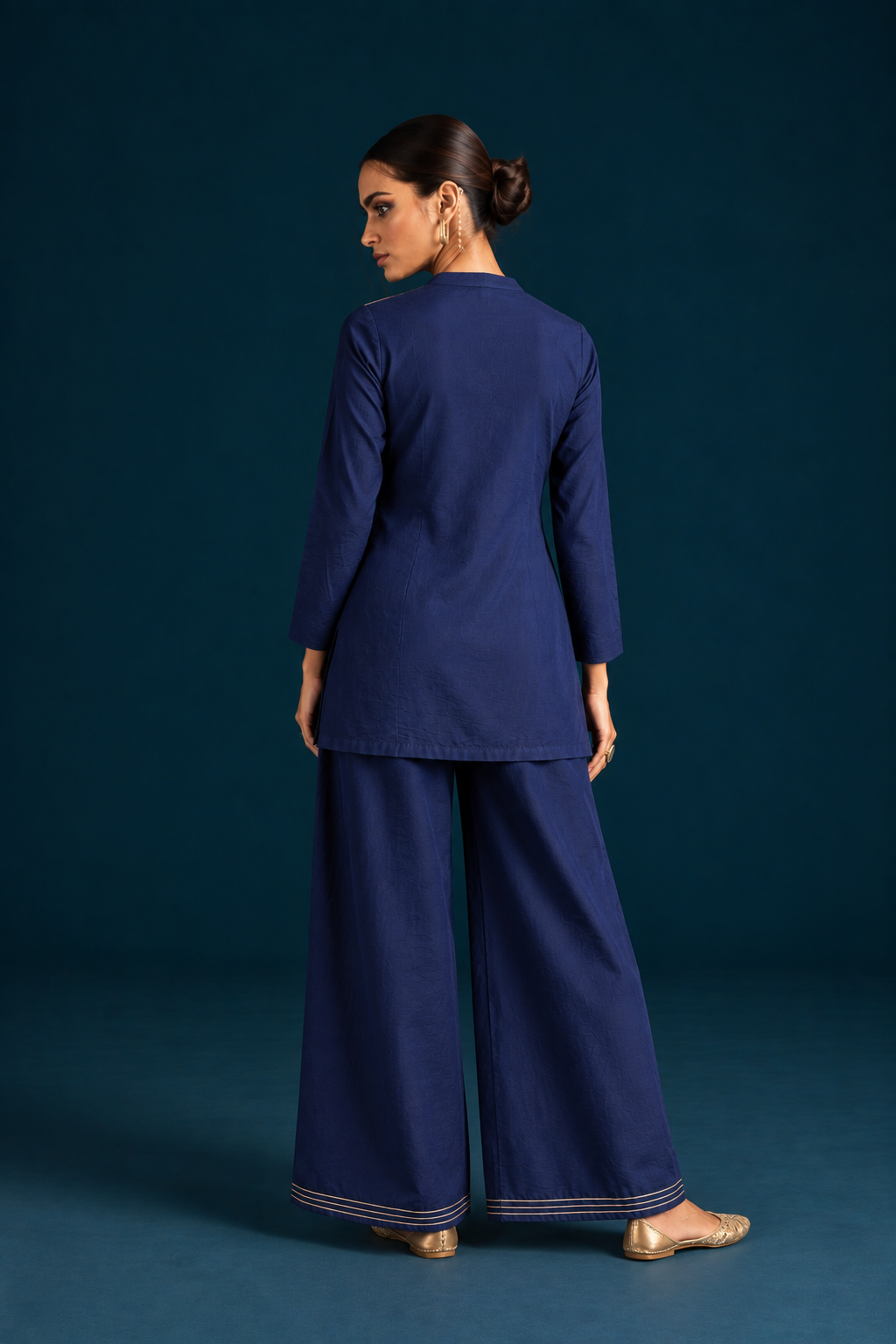 Hijr Embroidered Shirt-Style Co-ord Set - Blue